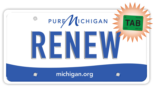 Michigan license plate with a new tab highlighted