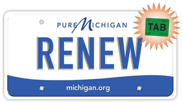 Michigan license plate with a new tab highlighted